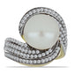 Arannyal Bevont Ezüst Gyűrű Fehér Édesvízi Kagylógyönggyel és Fehér Topázzal