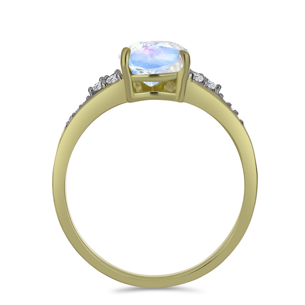 Arannyal Bevont Ezüst Gyűrű Szivárvány Holdkővel és Fehér Topázzal