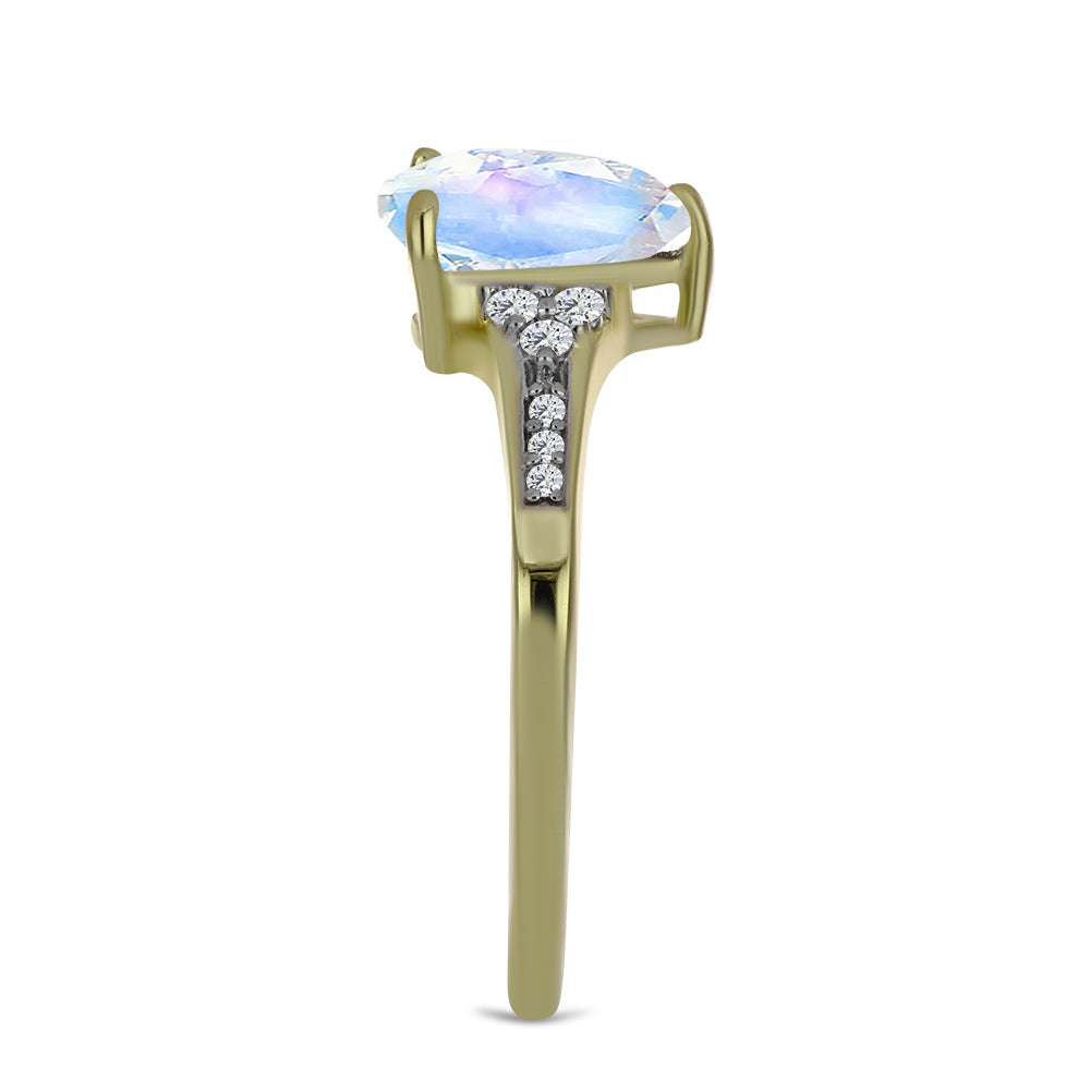 Arannyal Bevont Ezüst Gyűrű Szivárvány Holdkővel és Fehér Topázzal 4 