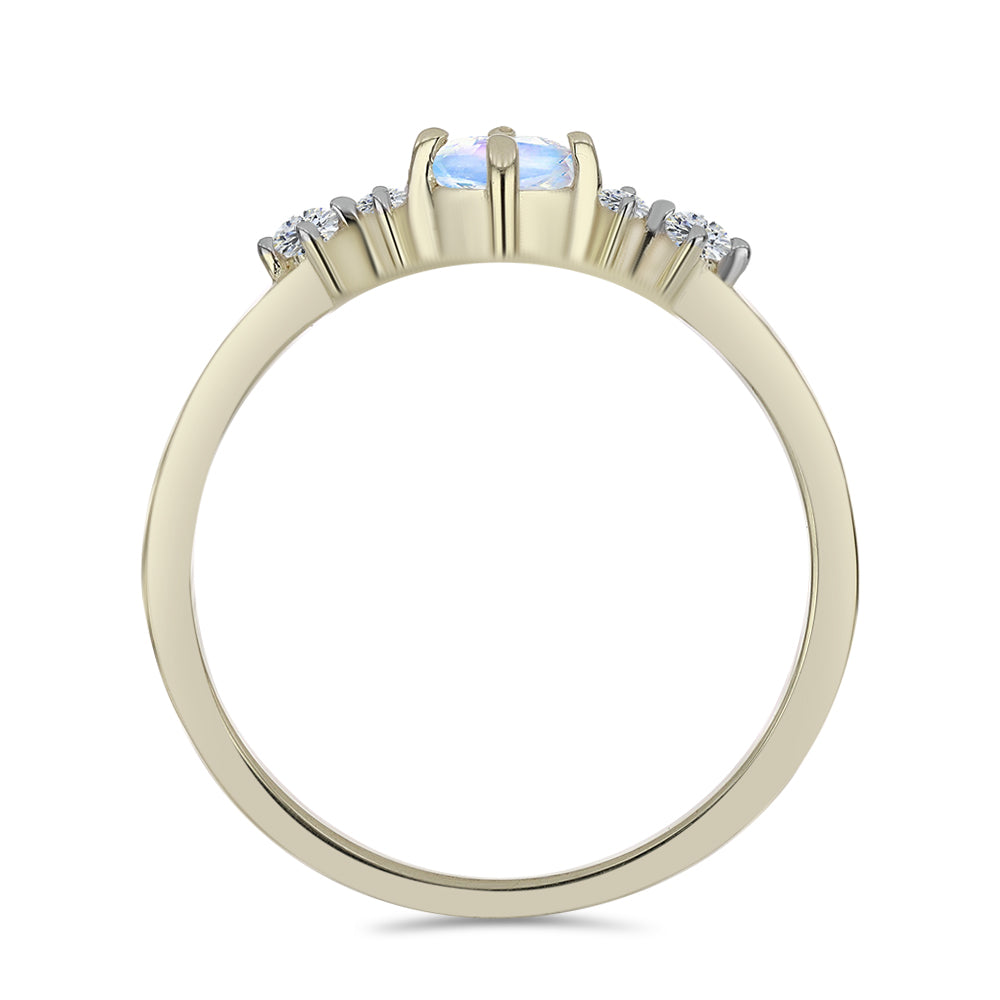 Arannyal Bevont Ezüst Gyűrű Szivárvány Holdkővel és Fehér Topázzal 2 