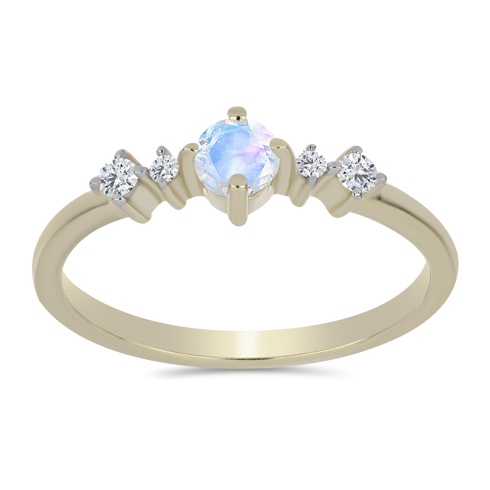Arannyal Bevont Ezüst Gyűrű Szivárvány Holdkővel és Fehér Topázzal 3 