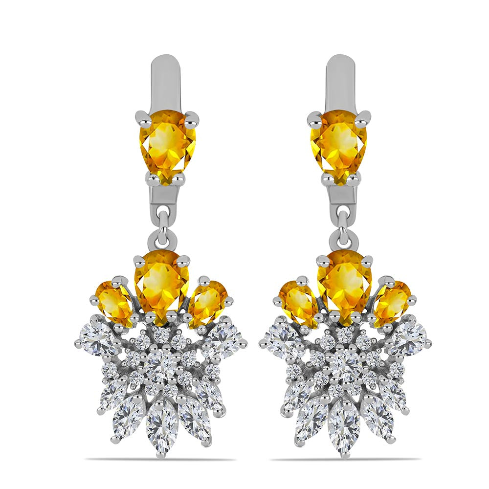 Ezüst Fülbevaló Ural Citrinnel és Fehér Topázzal
