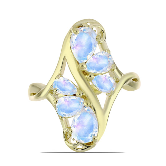 Arannyal Bevont Ezüst Gyűrű Szivárvány Holdkővel