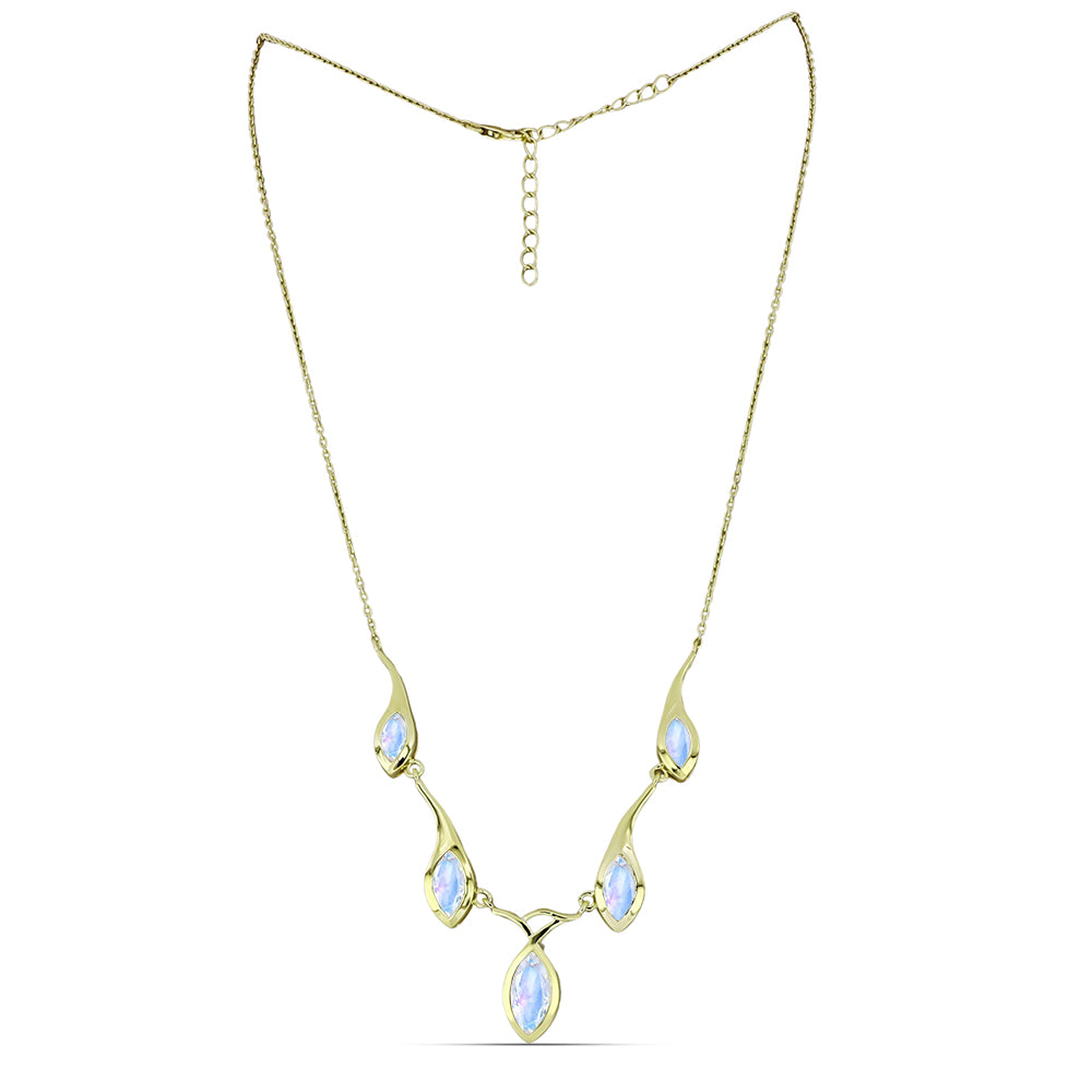 Arannyal Bevont Ezüst Nyaklánc Szivárvány Holdkővel 1 