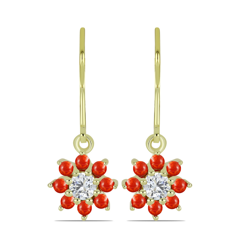 Arannyal Bevont Ezüst Fülbevaló Vörös Szivacs Korallal és Fehér Topázzal 1 