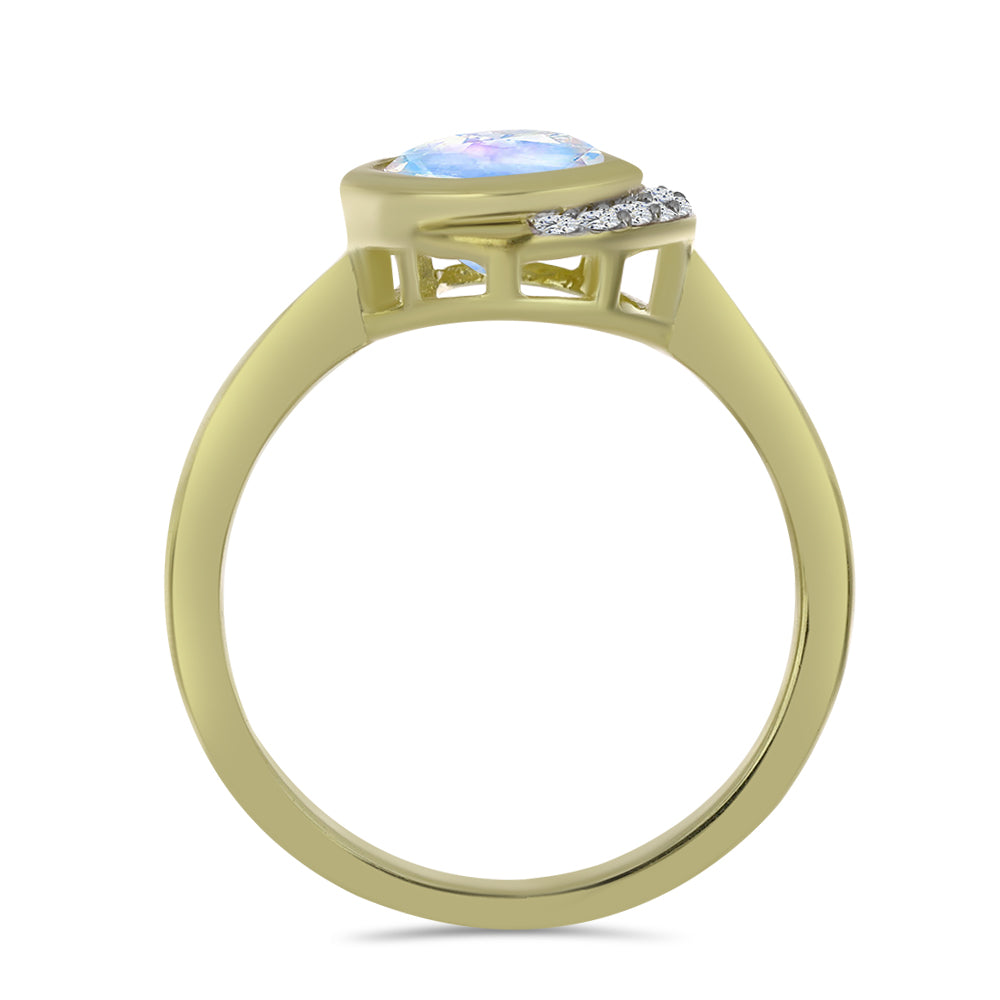 Arannyal Bevont Ezüst Gyűrű Szivárvány Holdkővel és Fehér Topázzal 2 