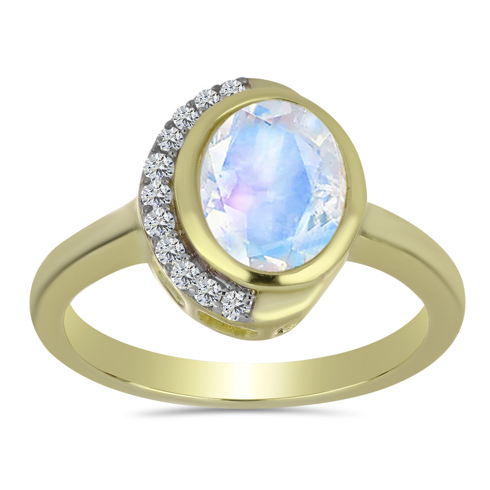 Arannyal Bevont Ezüst Gyűrű Szivárvány Holdkővel és Fehér Topázzal 3 