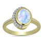 Arannyal Bevont Ezüst Gyűrű Szivárvány Holdkővel és Fehér Topázzal