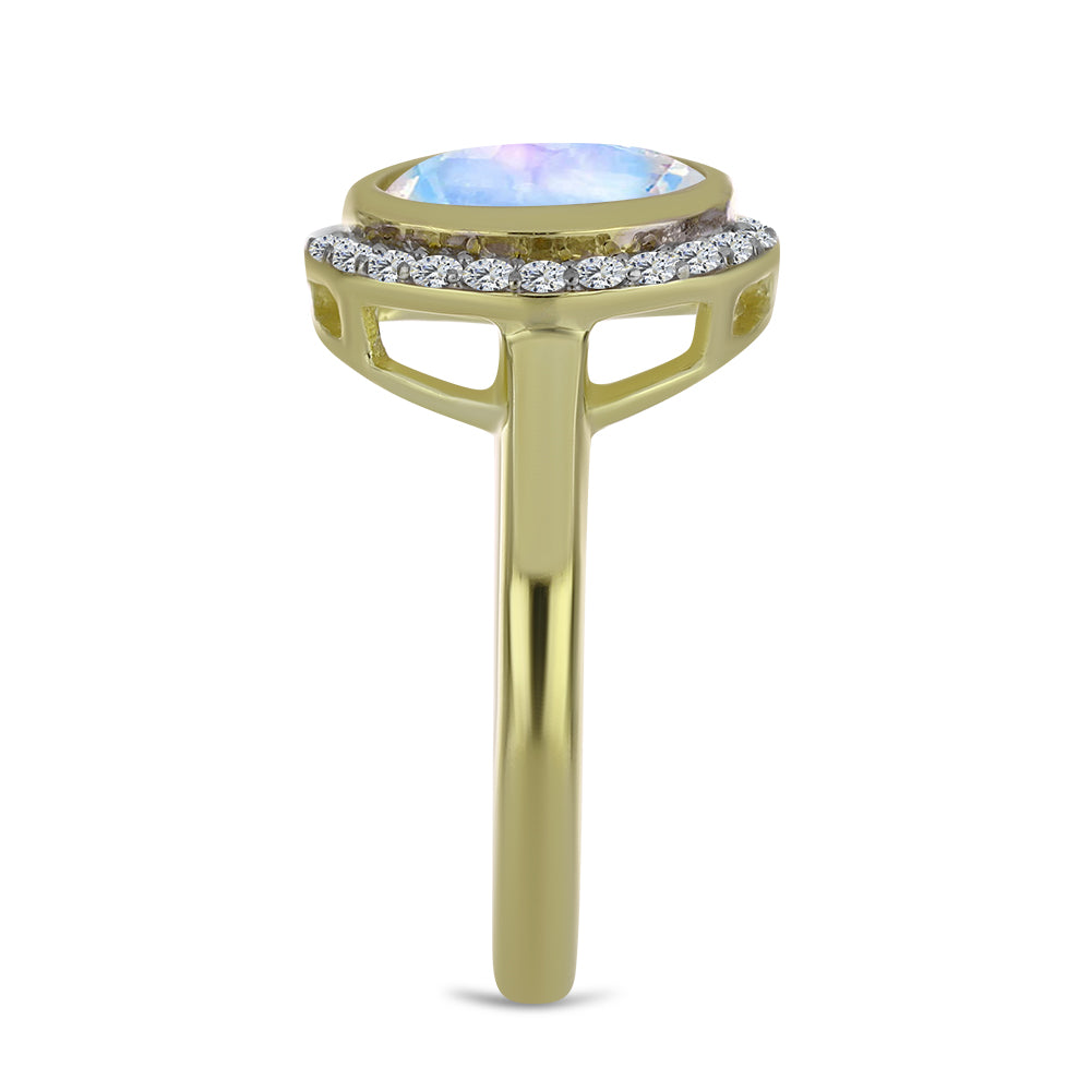 Arannyal Bevont Ezüst Gyűrű Szivárvány Holdkővel és Fehér Topázzal 4 