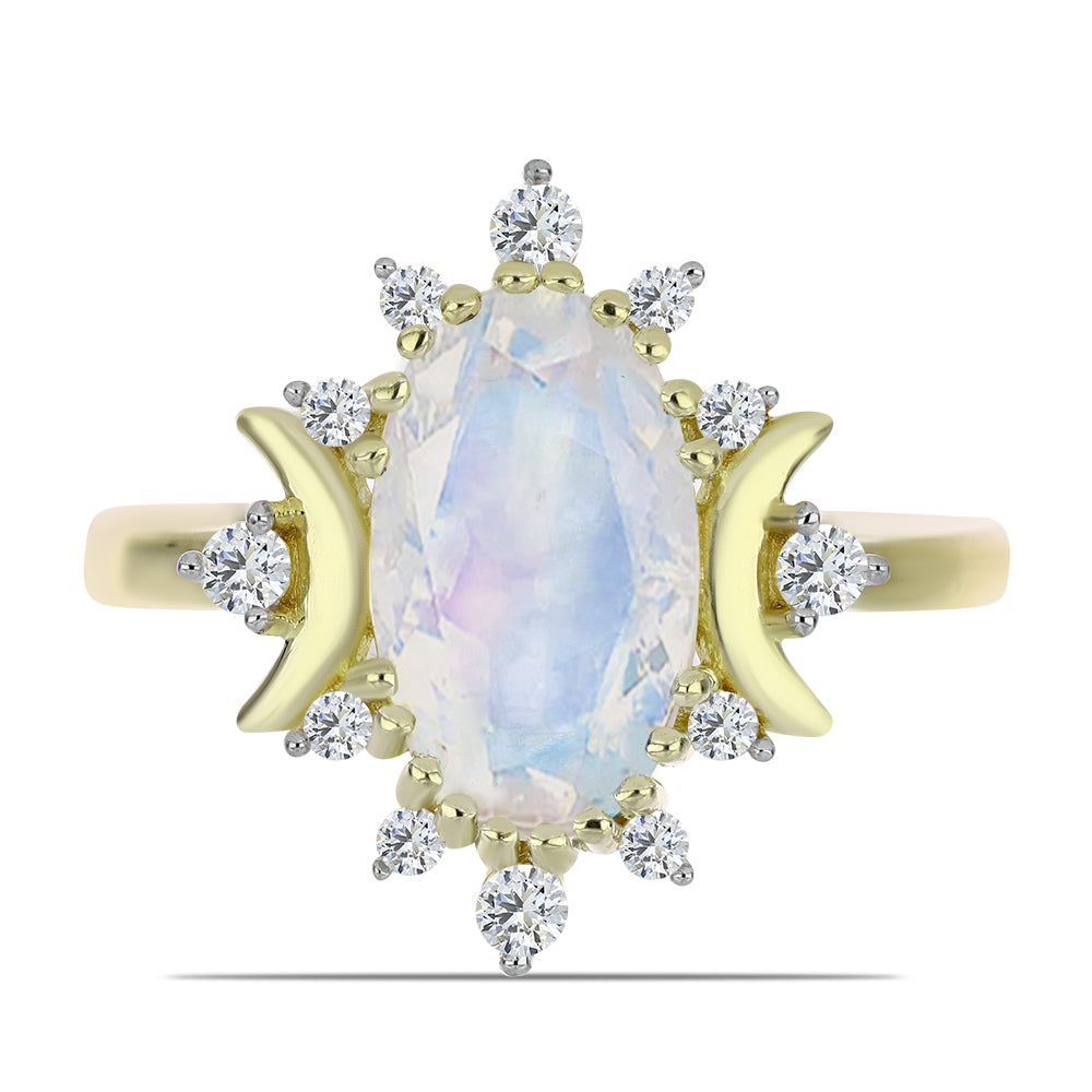 Arannyal Bevont Ezüst Gyűrű Szivárvány Holdkővel és Fehér Topázzal 1 