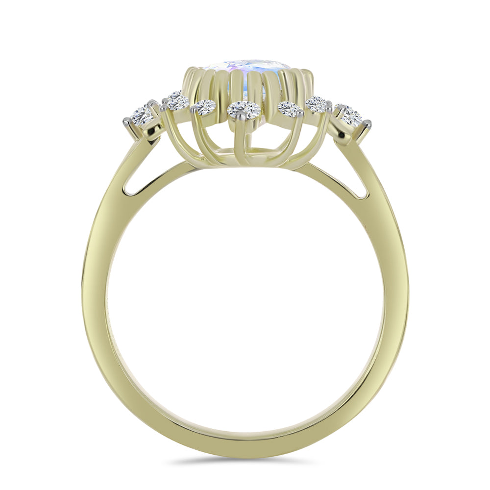 Arannyal Bevont Ezüst Gyűrű Szivárvány Holdkővel és Fehér Topázzal 2 