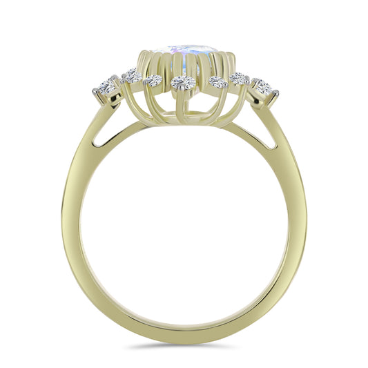 Arannyal Bevont Ezüst Gyűrű Szivárvány Holdkővel és Fehér Topázzal