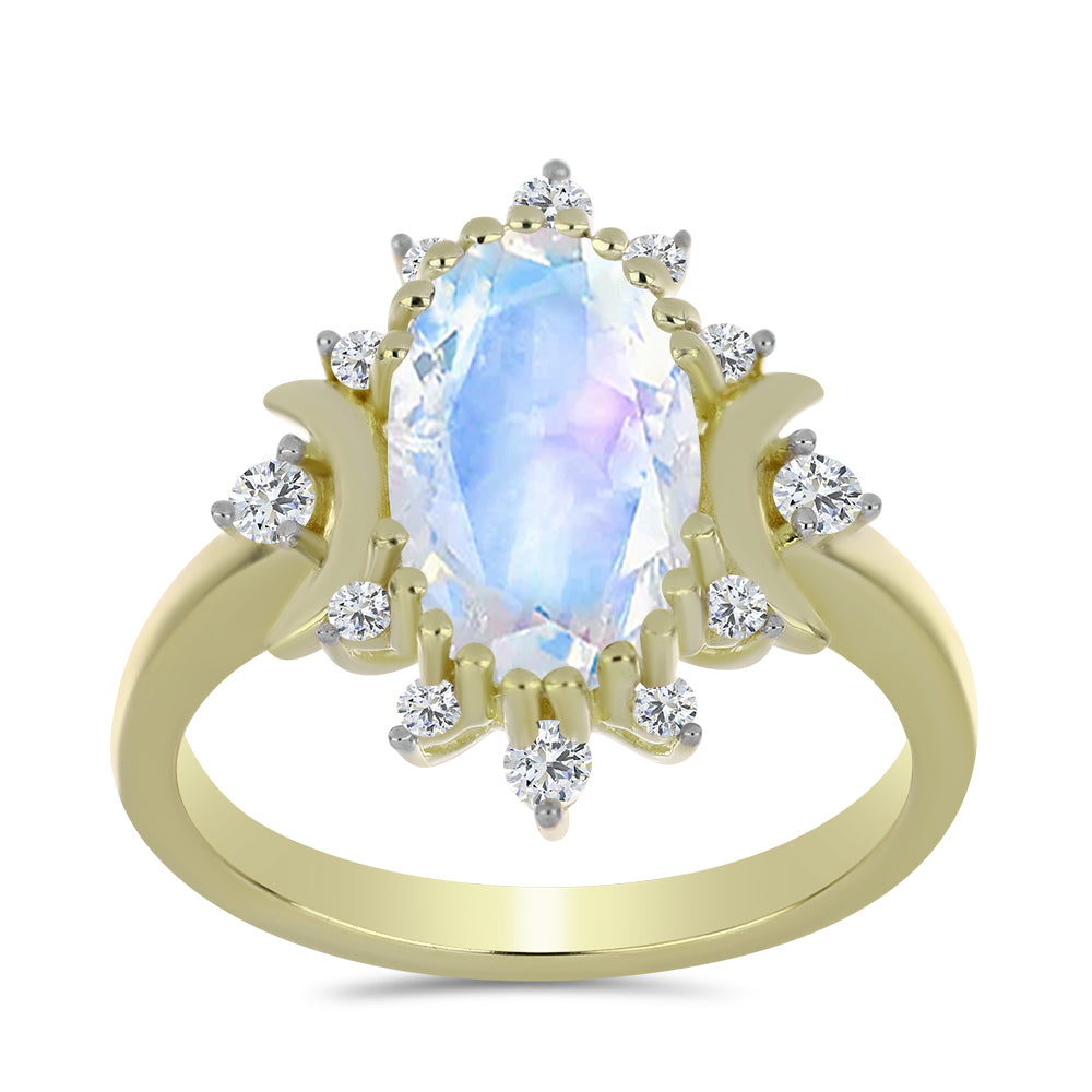 Arannyal Bevont Ezüst Gyűrű Szivárvány Holdkővel és Fehér Topázzal 3 