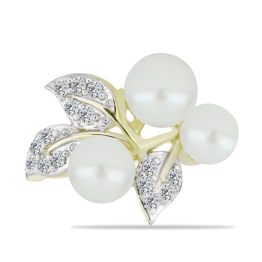 Arannyal Bevont Ezüst Gyűrű Fehér Édesvízi Kagylógyönggyel és Fehér Topázzal 1 