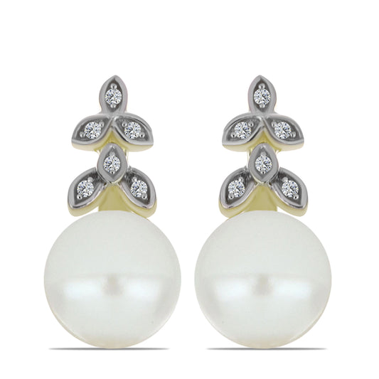 Arannyal Bevont Ezüst Fülbevaló Fehér Édesvízi Kagylógyönggyel és Fehér Topázzal