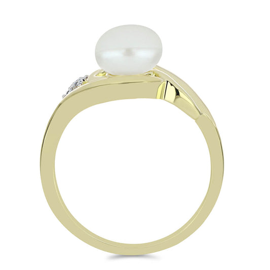 Arannyal Bevont Ezüst Gyűrű Fehér Édesvízi Kagylógyönggyel és Fehér Topázzal
