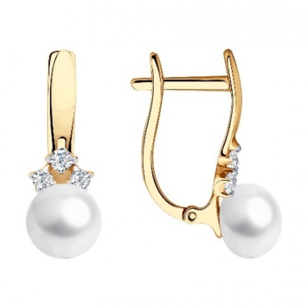 Arannyal Bevont Ezüst Fülbevaló Fehér Édesvízi Kagylógyönggyel és Fehér Topázzal 1 
