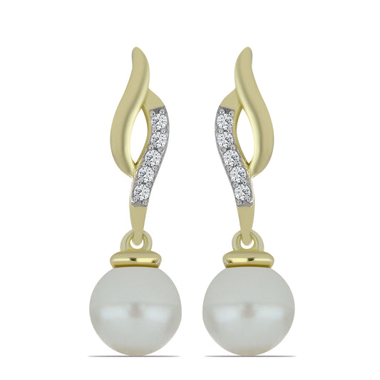 Arannyal Bevont Ezüst Fülbevaló Fehér Édesvízi Kagylógyönggyel és Fehér Topázzal