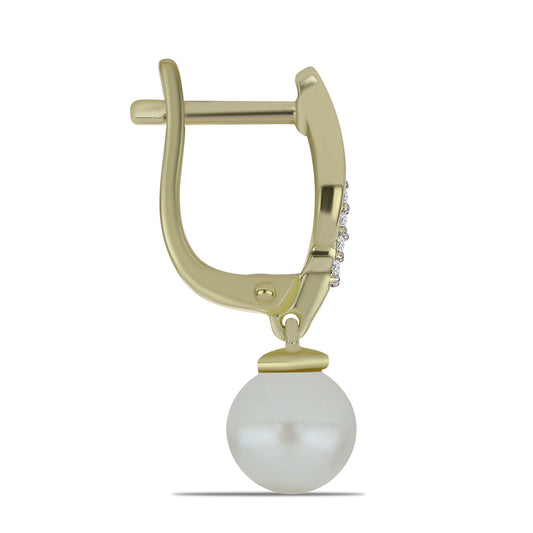Arannyal Bevont Ezüst Fülbevaló Fehér Édesvízi Kagylógyönggyel és Fehér Topázzal
