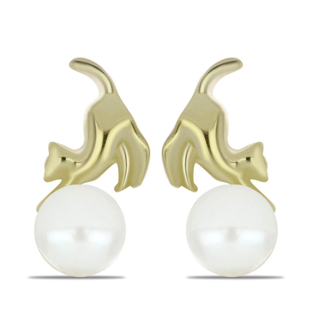 Arannyal Bevont Ezüst Fülbevaló Fehér Édesvízi Kagylógyönggyel