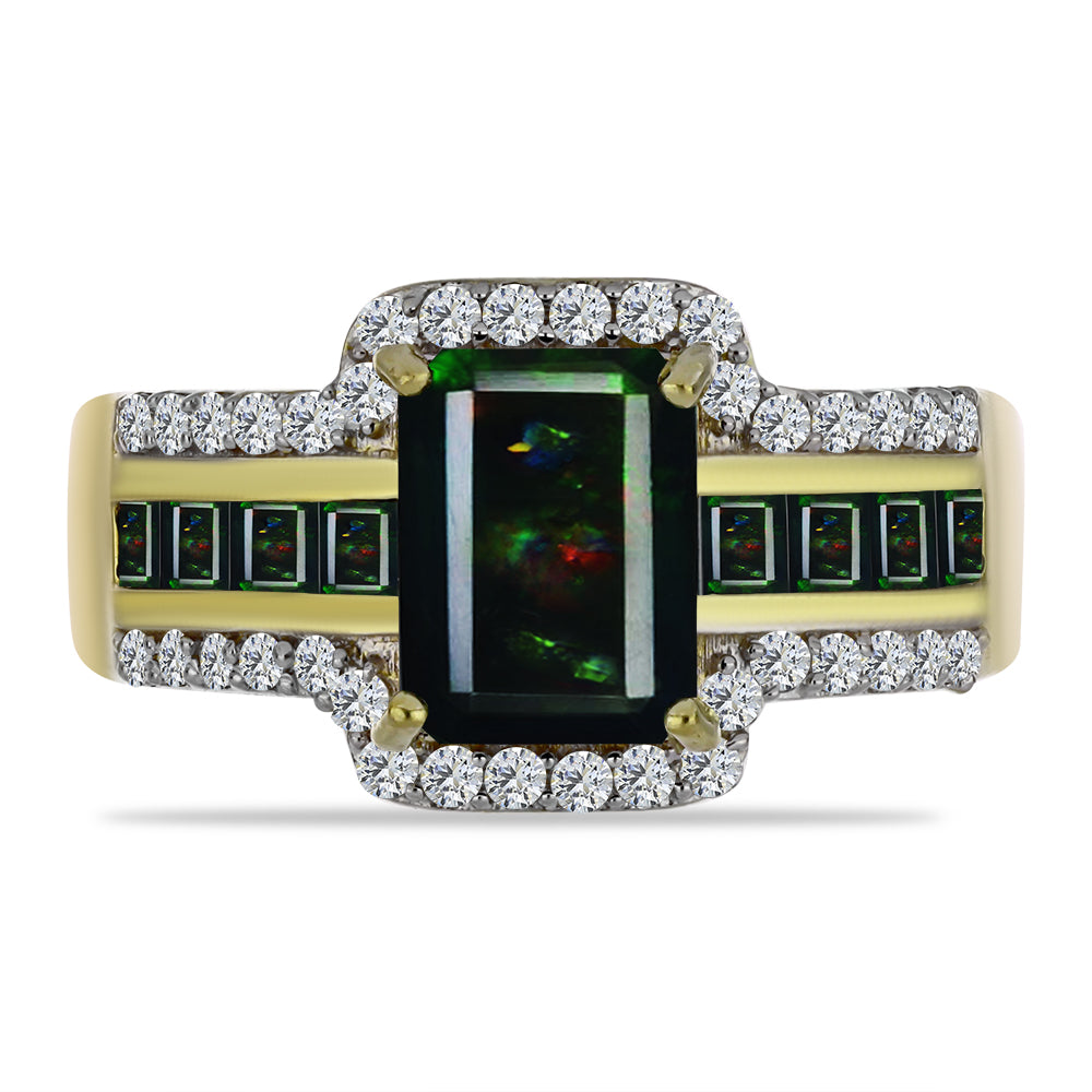 Arannyal Bevont Ezüst Gyűrű Lega Dembi Éjfekete Etiópiai Opállal és Fekete Spinellel 1 