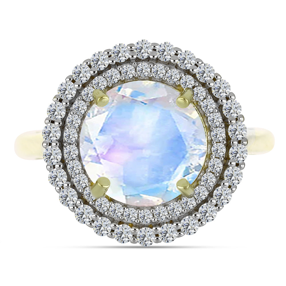 Arannyal Bevont Ezüst Gyűrű Szivárvány Holdkővel és Aquamarinnal 1 