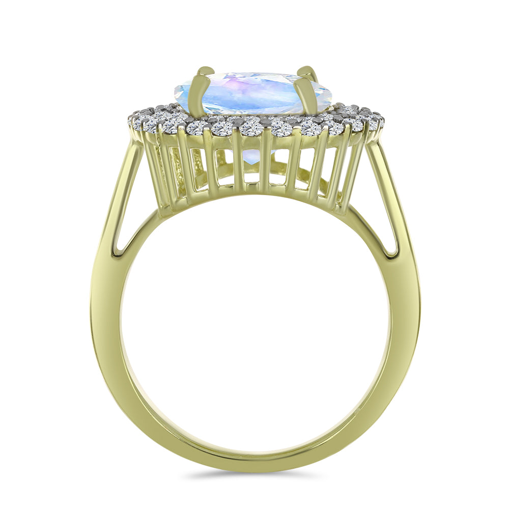 Arannyal Bevont Ezüst Gyűrű Szivárvány Holdkővel és Aquamarinnal 2 