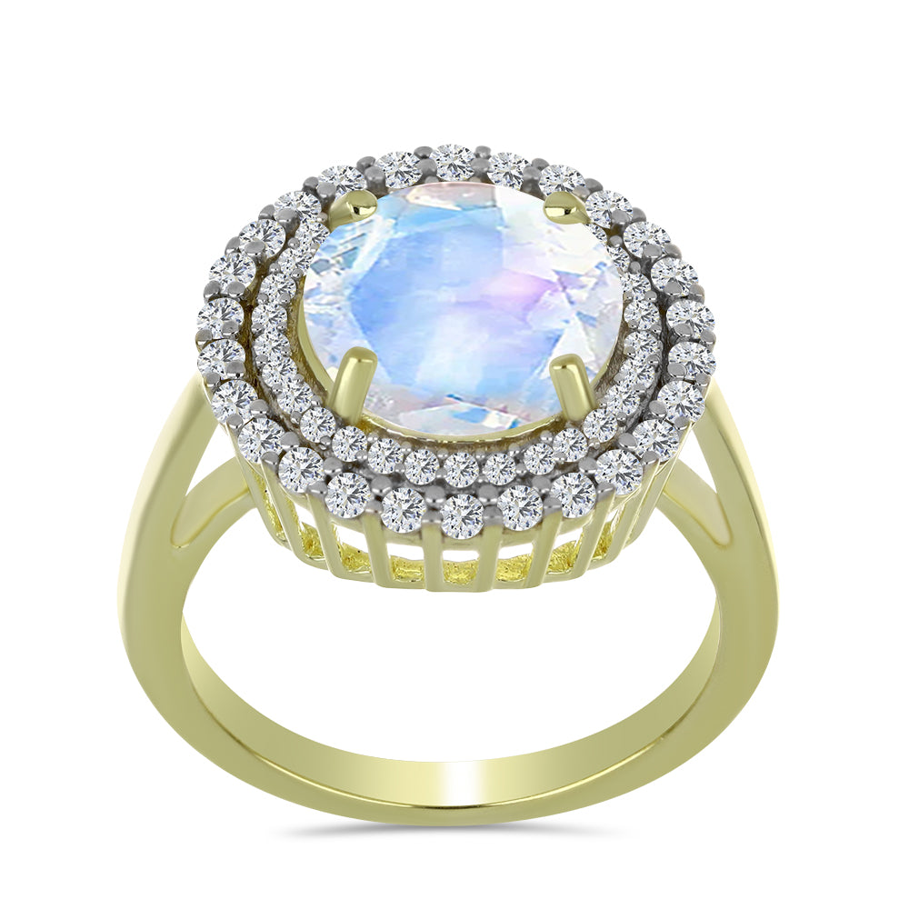 Arannyal Bevont Ezüst Gyűrű Szivárvány Holdkővel és Aquamarinnal