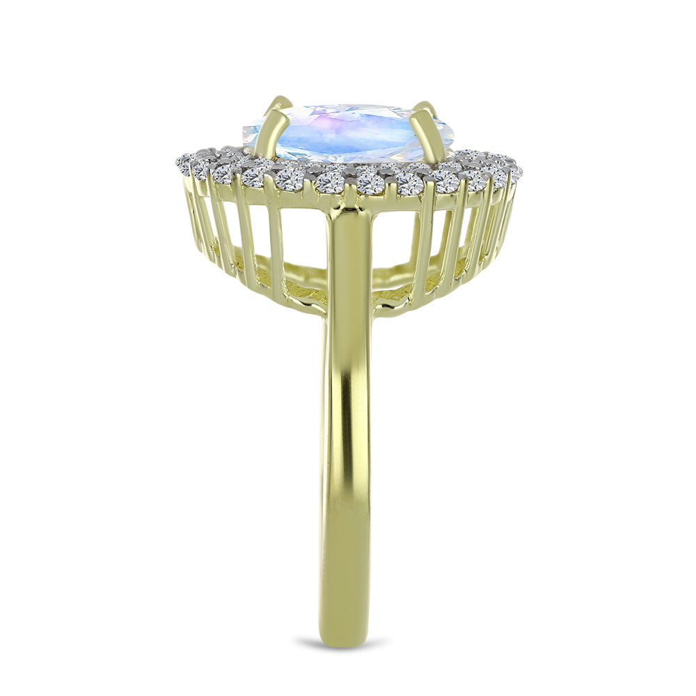 Arannyal Bevont Ezüst Gyűrű Szivárvány Holdkővel és Aquamarinnal 4 