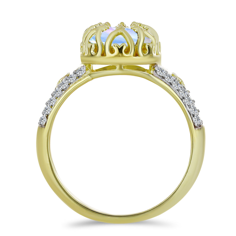 Arannyal Bevont Ezüst Gyűrű Szivárvány Holdkővel és Fehér Topázzal 2 