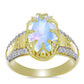 Arannyal Bevont Ezüst Gyűrű Szivárvány Holdkővel és Fehér Topázzal