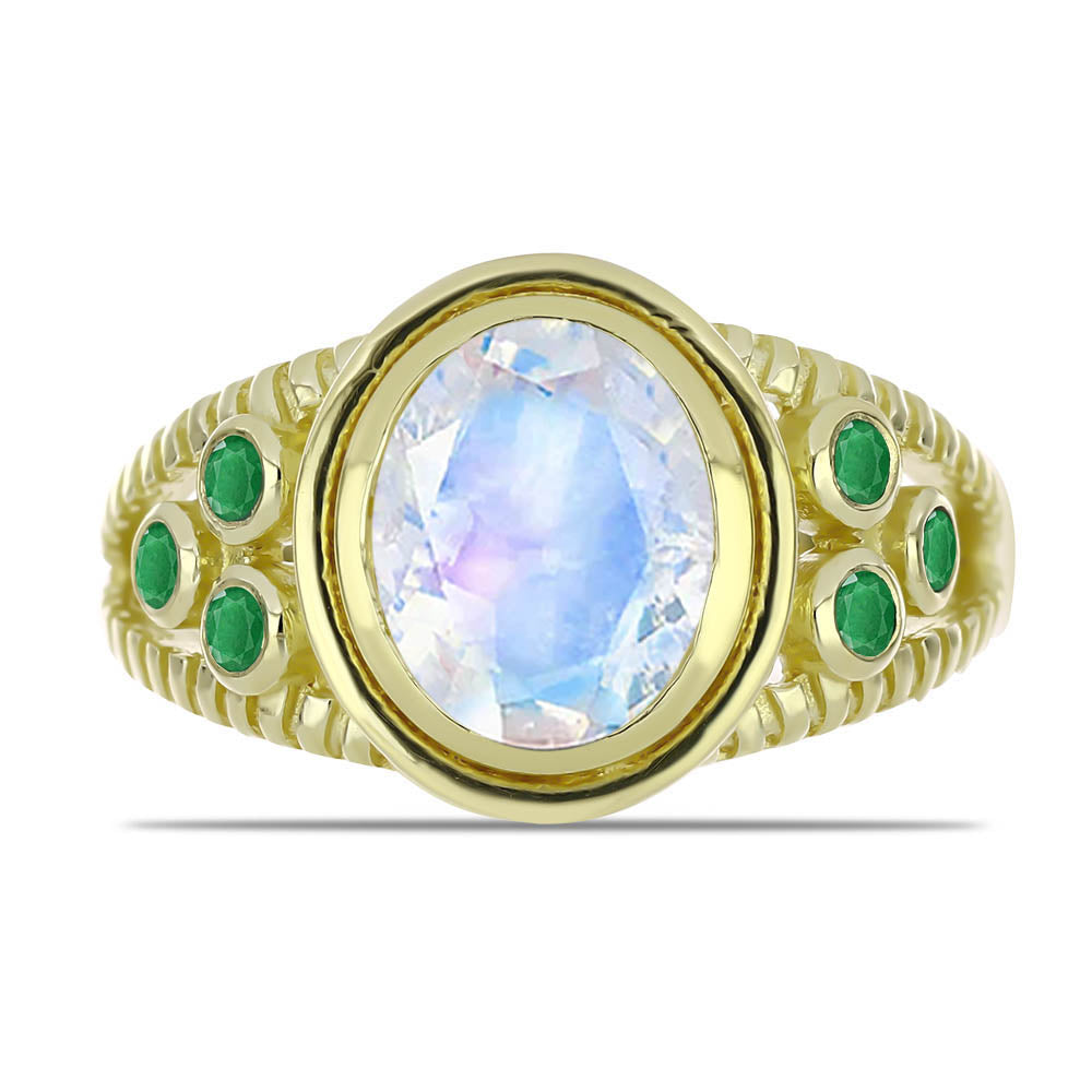 Arannyal Bevont Ezüst Gyűrű Szivárvány Holdkővel és Brazil Smaragddal 1 