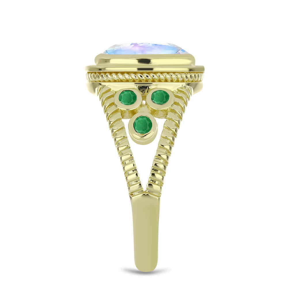 Arannyal Bevont Ezüst Gyűrű Szivárvány Holdkővel és Brazil Smaragddal 4 