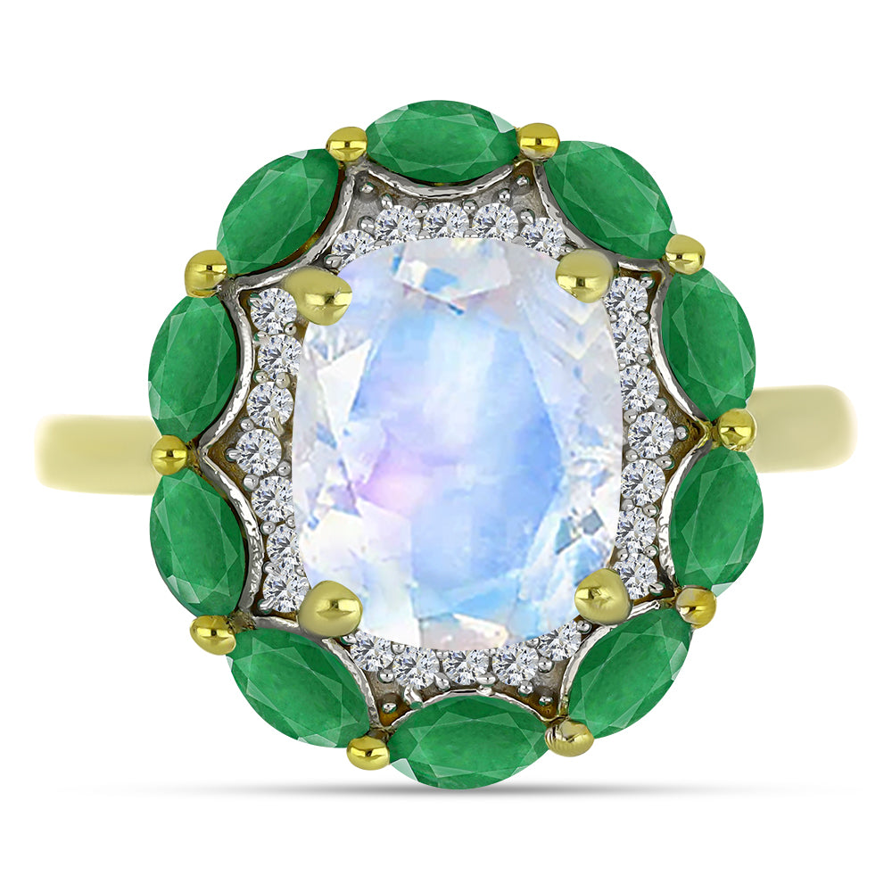 Arannyal Bevont Ezüst Gyűrű Szivárvány Holdkővel és Brazil Smaragddal 1 