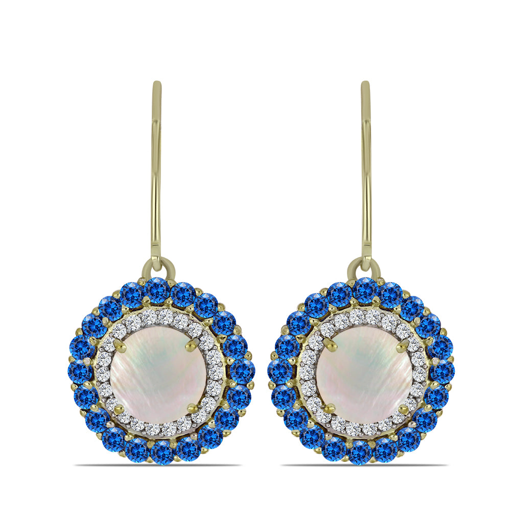 Arannyal Bevont Ezüst Fülbevaló Szivárvány Holdkővel és Ausztrál Kék Zafírral