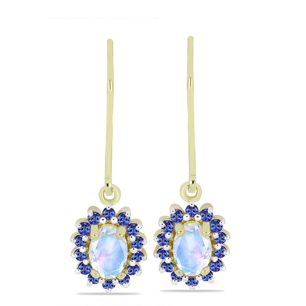 Arannyal Bevont Ezüst Fülbevaló Szivárvány Holdkővel és Tanzanittal 1 