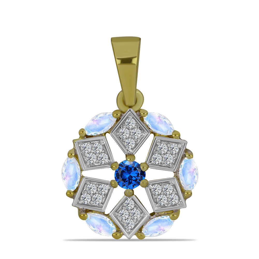 Arannyal Bevont Ezüst Medál Szivárvány Holdkővel és Ausztrál Kék Zafírral 1 