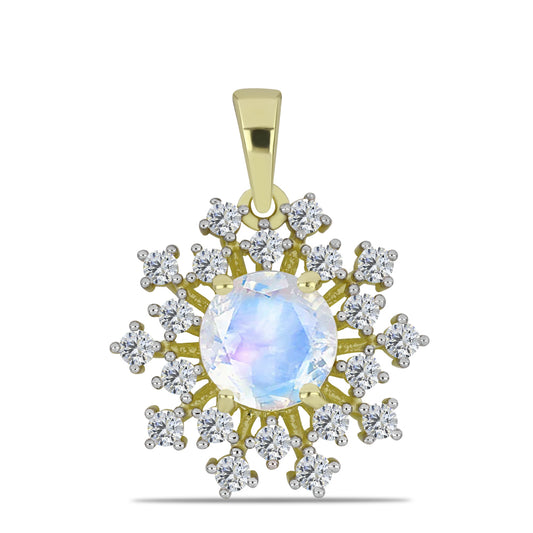 Arannyal Bevont Ezüst Medál Szivárvány Holdkővel és Fehér Topázzal