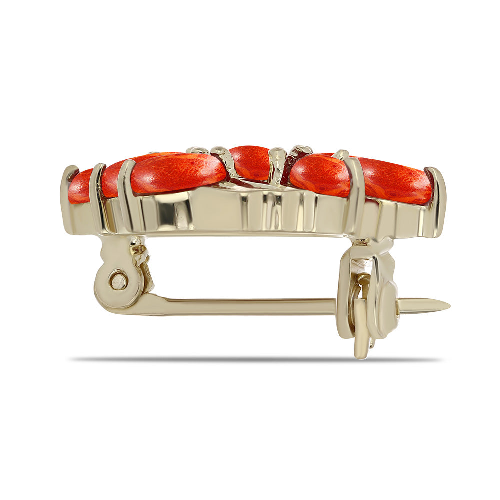 Arannyal Bevont Ezüst Bross Vörös Szivacs Korallal