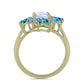 Arannyal Bevont Ezüst Gyűrű Szivárvány Holdkővel és Svájci Kék Topázzal