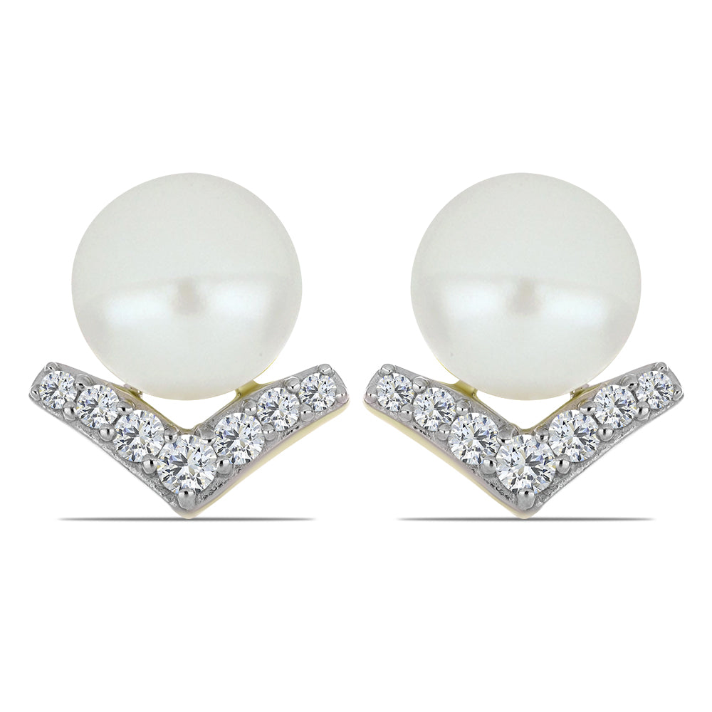 Arannyal Bevont Ezüst Fülbevaló Fehér Édesvízi Kagylógyönggyel és Fehér Topázzal 1 