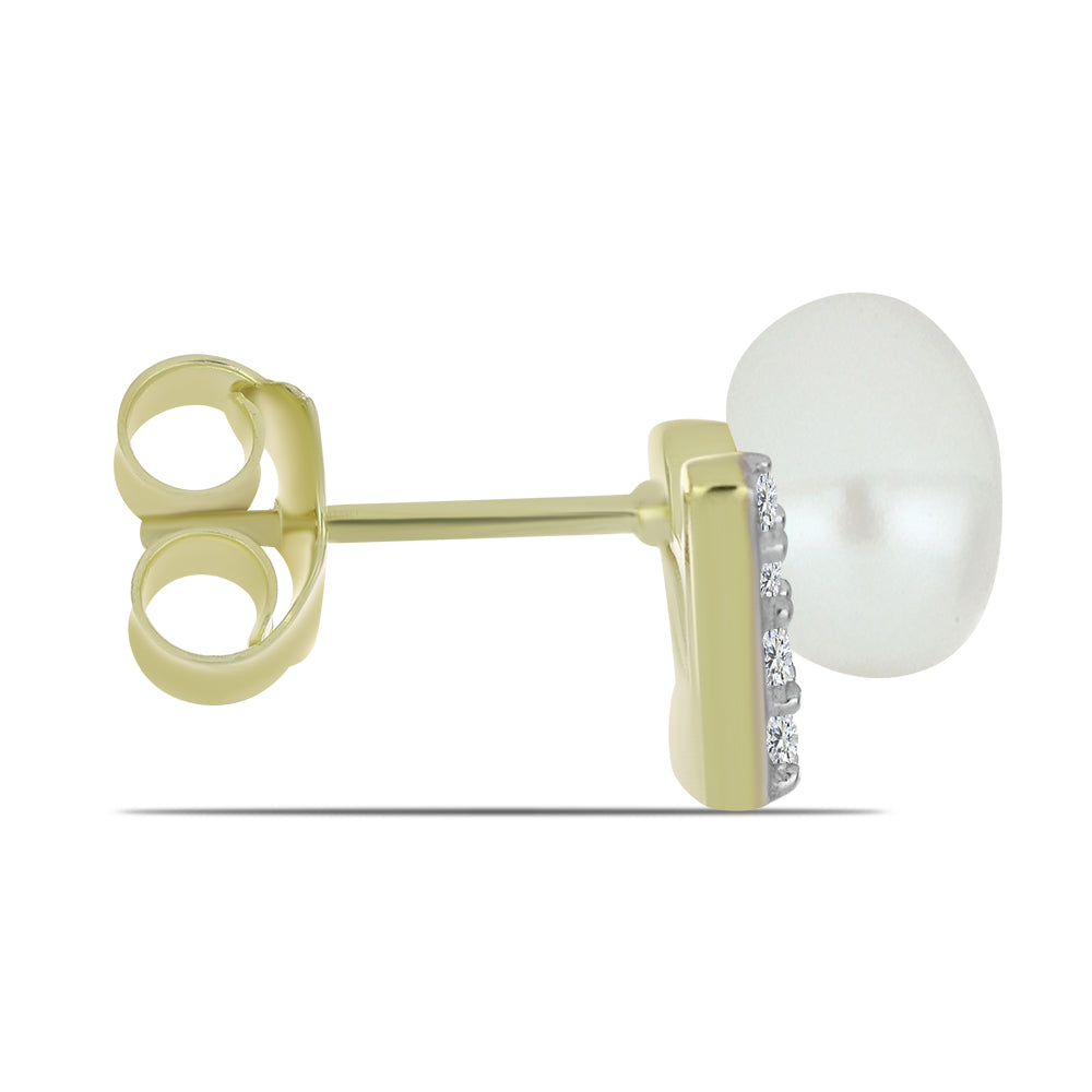 Arannyal Bevont Ezüst Fülbevaló Fehér Édesvízi Kagylógyönggyel és Fehér Topázzal 2 