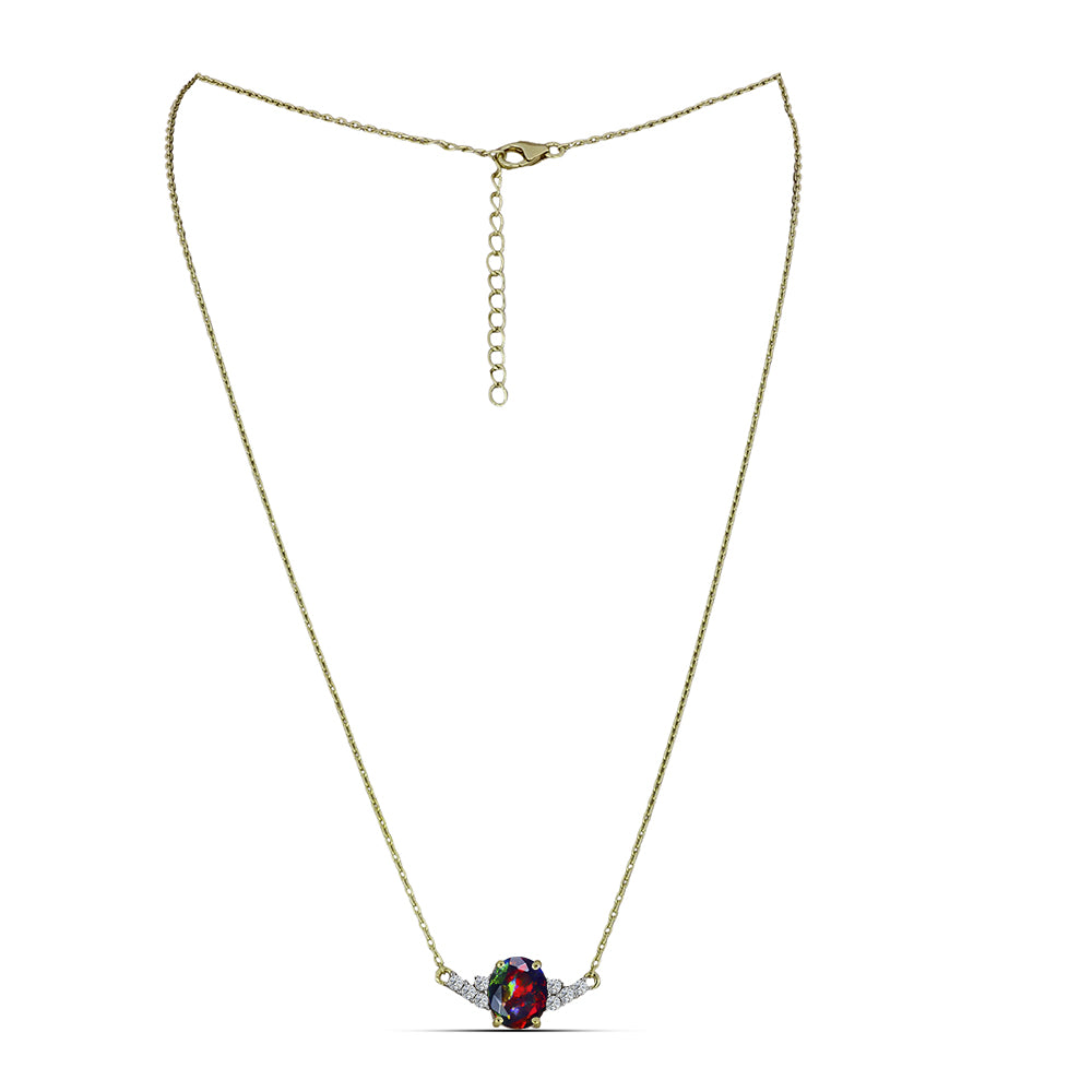 Arannyal Bevont Ezüst Nyaklánc Lega Dembi Éjfekete Etiópiai Opállal és Fehér Topázzal