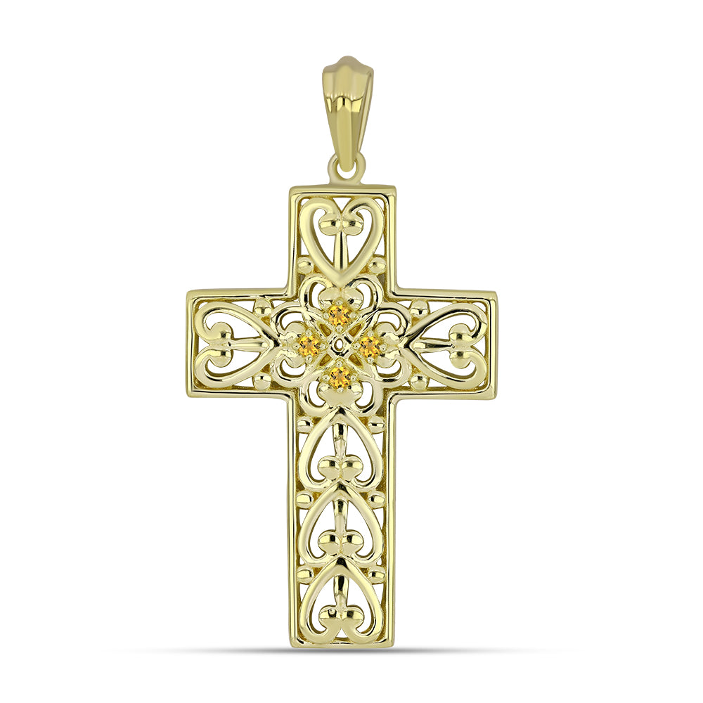Kereszt Arannyal Bevont Ezüst Medál Ural Citrinnel