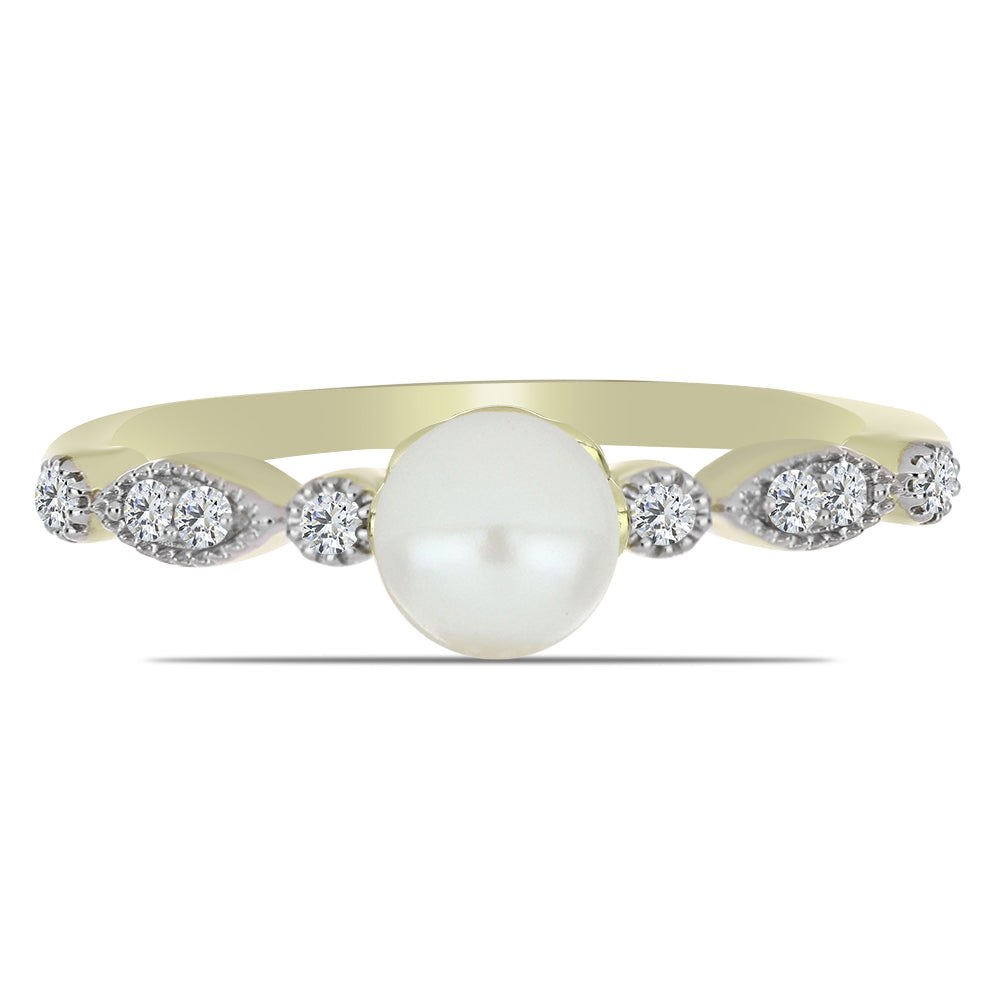 Arannyal Bevont Ezüst Gyűrű Fehér Édesvízi Kagylógyönggyel és Fehér Topázzal