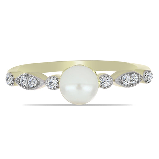 Arannyal Bevont Ezüst Gyűrű Fehér Édesvízi Kagylógyönggyel és Fehér Topázzal
