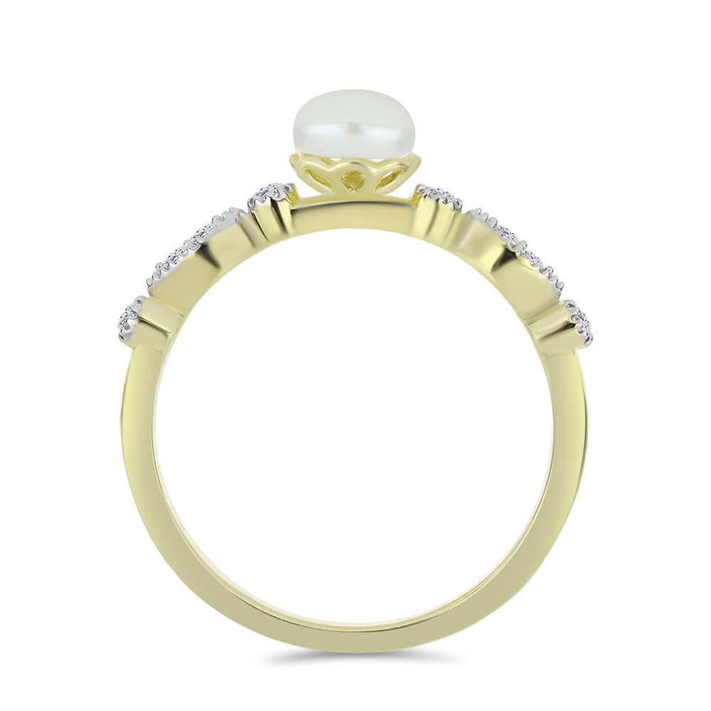 Arannyal Bevont Ezüst Gyűrű Fehér Édesvízi Kagylógyönggyel és Fehér Topázzal 2 