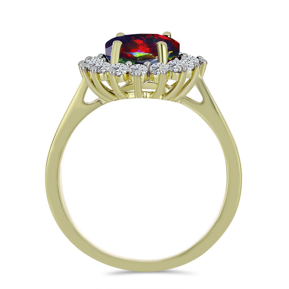 Arannyal Bevont Ezüst Gyűrű Lega Dembi Éjfekete Etiópiai Opállal és Fehér Topázzal 2 