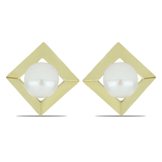 Arannyal Bevont Ezüst Fülbevaló Fehér Édesvízi Kagylógyönggyel