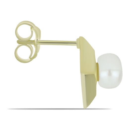 Arannyal Bevont Ezüst Fülbevaló Fehér Édesvízi Kagylógyönggyel